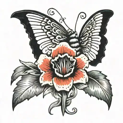 Snapdragon Flower With Teeth And Moth Resting Simple