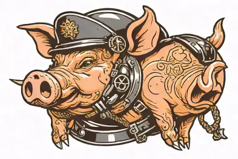 Cartoon Pig Wearing War Helmet