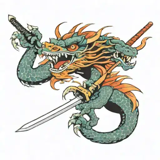 Japanese Dragon And Katana