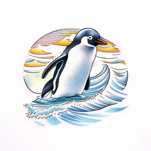 Penguin Surfing In The Ocean