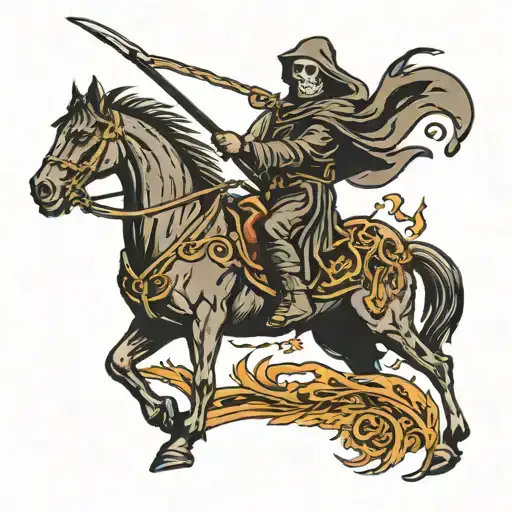 Grim Reaper With Scythe Riding A Rearing Horse