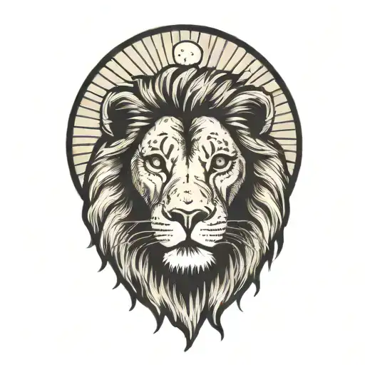 Small Lion Looking Up At Sky With Sun Rising With Sun Rays