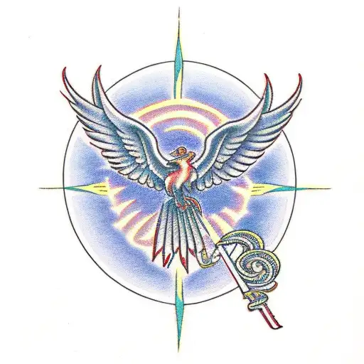 Phoenix Holding Rod Of Asclepius