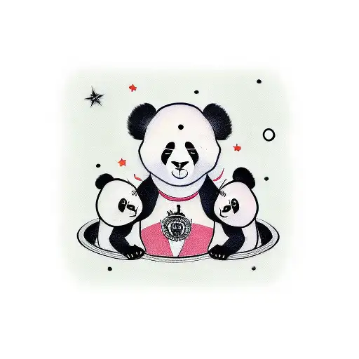 Father Panda With 3 Panda Babies