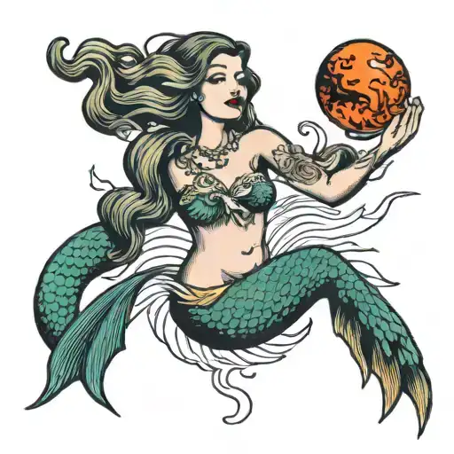 Mermaid Holding A Fireball In Her Right Hand