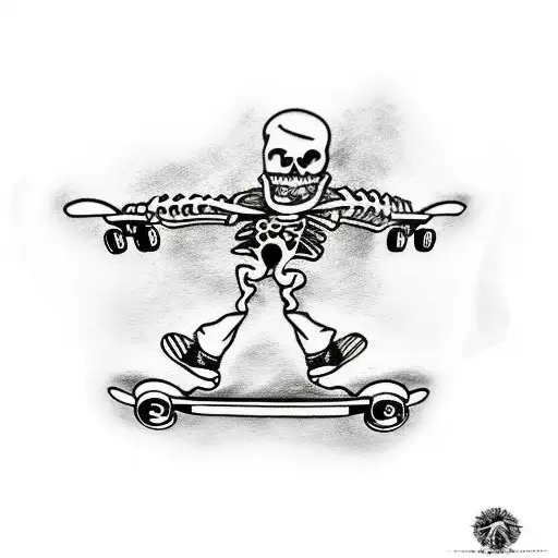 Skeleton Riding A Skateboard With Headfones