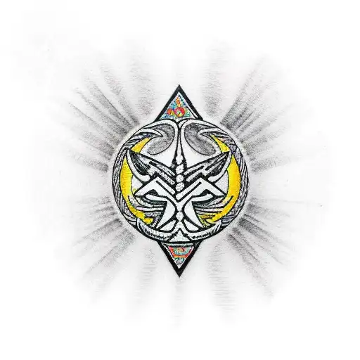 Polynesian Patterns Intertwined With Metal Band Logos And Animal Silhouettes In Sketch Style