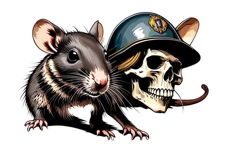 Rat And Skull Wearing Soldiers Helmet
