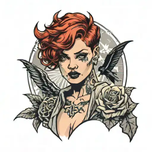 A Red-haired Girl With A Short Haircut Is A Demon Holding