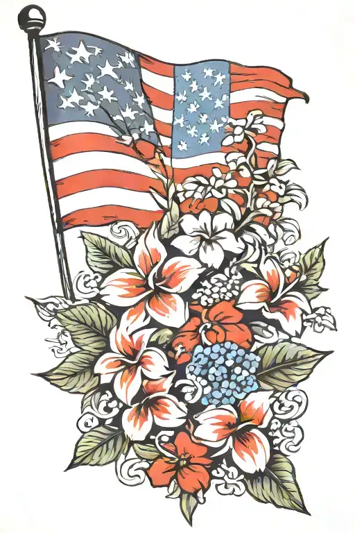Usa Flag With Hawaiian Flowers