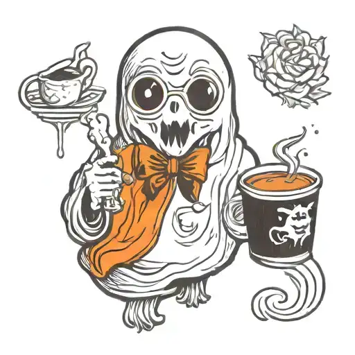 Cute Ghost Wearing Glasses And Holding Coffee