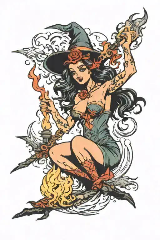 Sexy Witch Burning On Fire