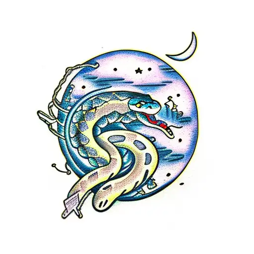 Moon With Snake And Floowers