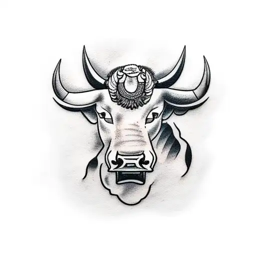 A Blackwork Tattoo Of A Bull Playing A Guitar