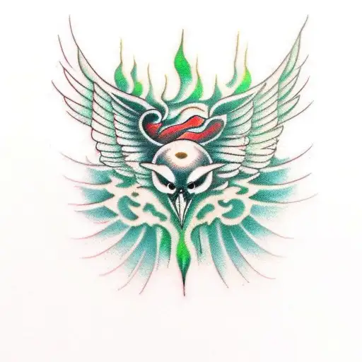 Green Fire Crow Flying