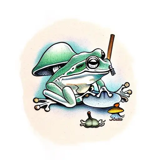 A Frog Sitting On A Mushroom Smoking