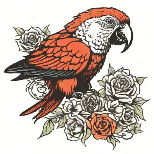 Parrot With Skull Black And White Drawing