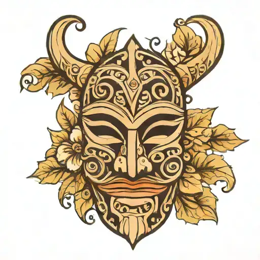 Easy To Draw Wooden Tribal Mask With A Flower Background