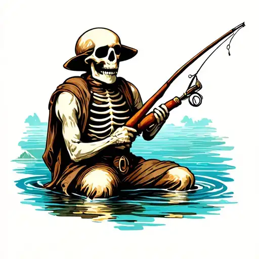 Skelton With Fishing Rod