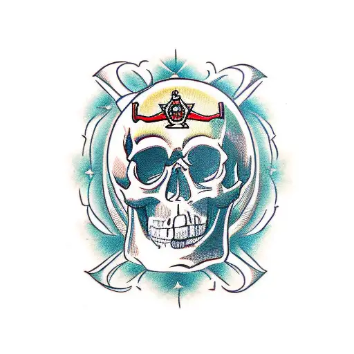 Skull With Royal Flush Behind The Head