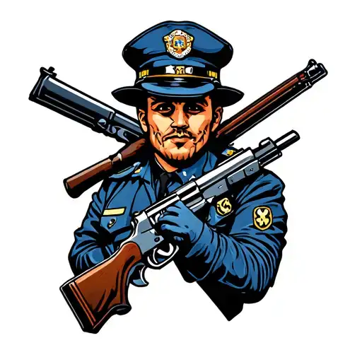 Police Design With Pistol And Rifle