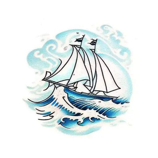 Ocean With Boat And Waves