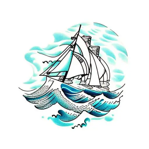 Ocean Wave And Ship With Beach