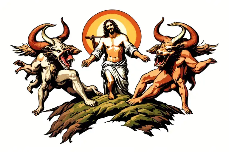 Jesus Christ Defeat Satan On The Hill Surrounded