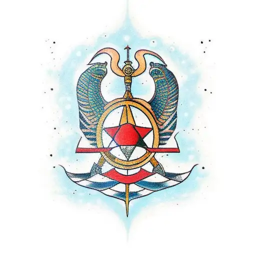 A Traditional Style Tattoo Of Ancient Egyptian God Set In A Dynamic Battle Pose