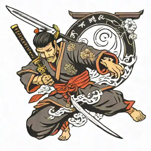 Samurai Swings A Katana