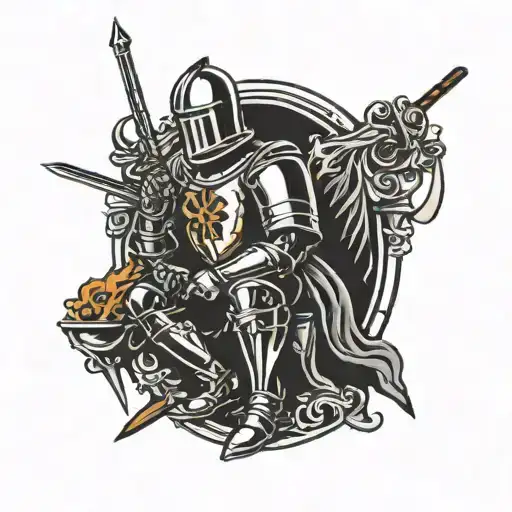 American Traditional Knight Resting By Fire