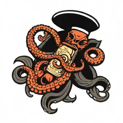 Sailor Jerry Style Octopus Wrapped Around A Rum Bottle