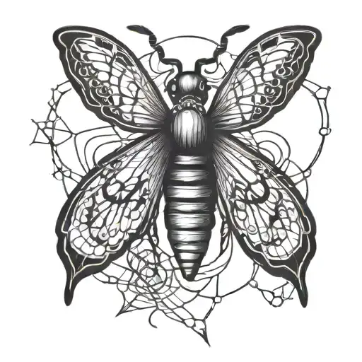 Death Moth And Black Widow In Spiderweb Patterns Surrounding