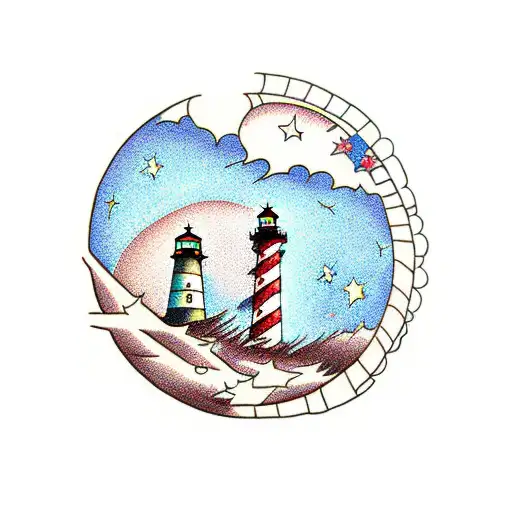 Lighthouse At Night With Planets And Stars Above