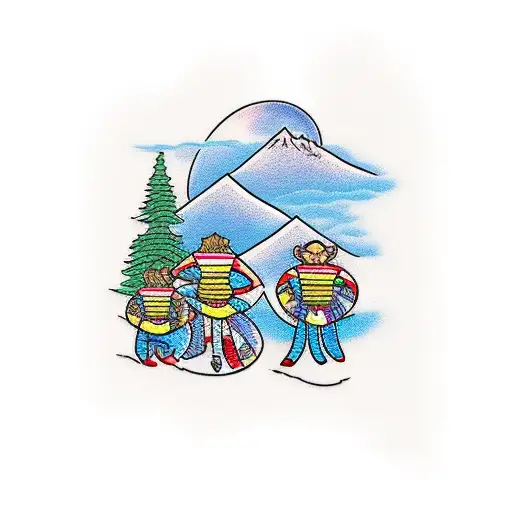 Big View For Mom And Two Sons Infront Of Mountain