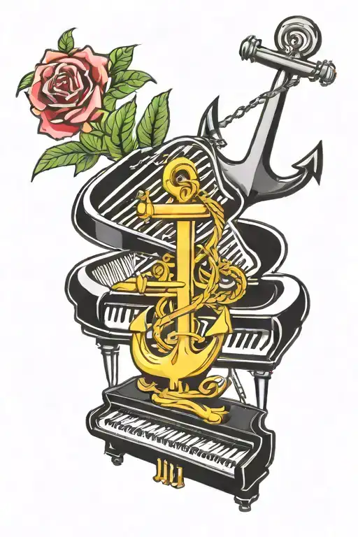 Piano With Anchor Behind It From Top