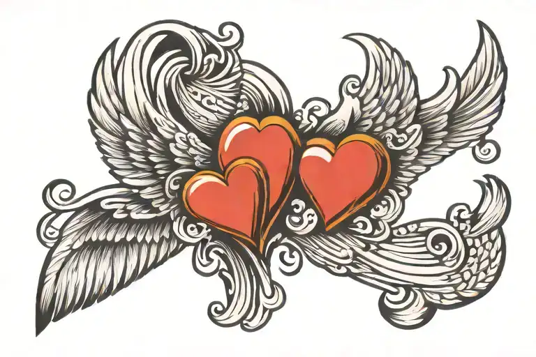 Angel Wings With A Heart Beat Line And Numbers