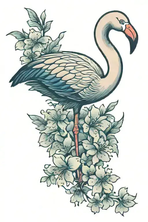 Flamingo Eating Cherry Blossom