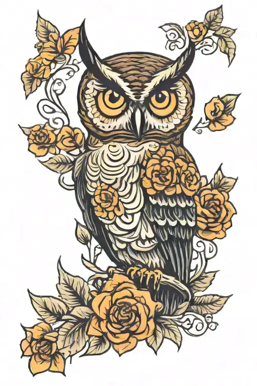 A Owl With Some Flowers Growing