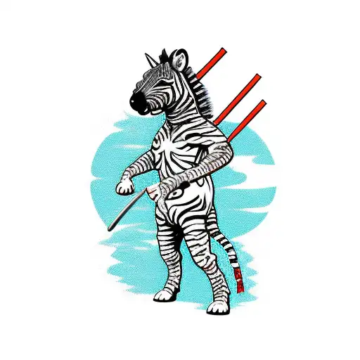 Pop Art Zebra Standing On Back Legs Holding A Katana In An Aggressive Stance