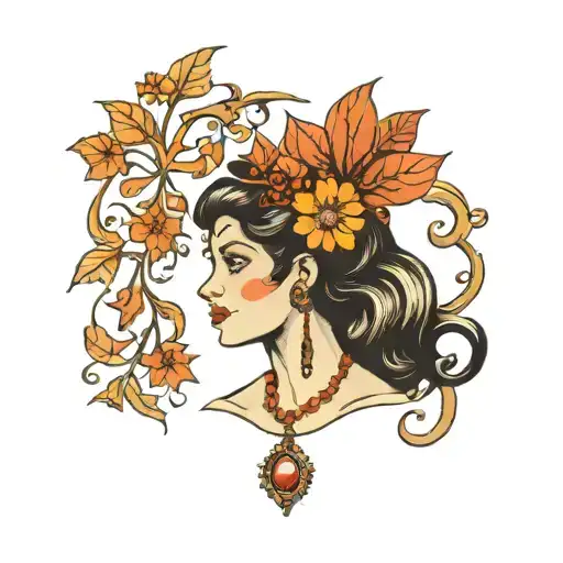 Gypsy Woman Dryad Autum Necklace Red Orange