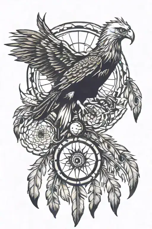 Eagle And Peacock In Dream Catcher Based