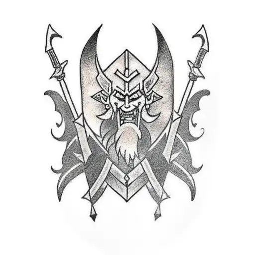 A Traditional Tattoo Of Link From Zelda Wielding A Fire Axe In A Viking Warrior Style