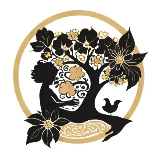 Tree Of Life Child Breastfeeding Silhouette Surrounded By Flowers