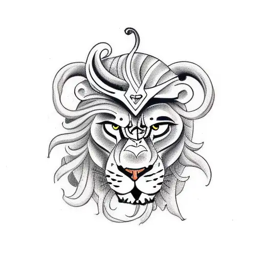 Lion With A Dead Snake In The Style Of Dave Quiggle