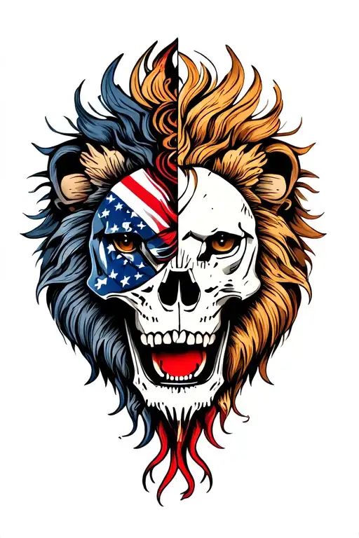Half Human Skull Half Lion Face Color