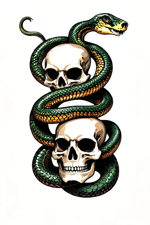 A Two Headed Snake Wrapped Around A Skull