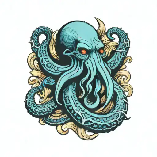 Blue Cthulu Wrapped His Arms To An Anchor
