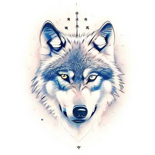 Wolf With Two Wolf Cubs