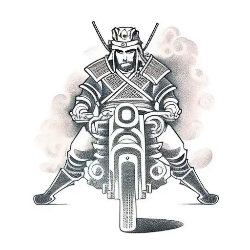 A Samurai Warrior Riding A Motorcycle Through A Futuristic Cityscape